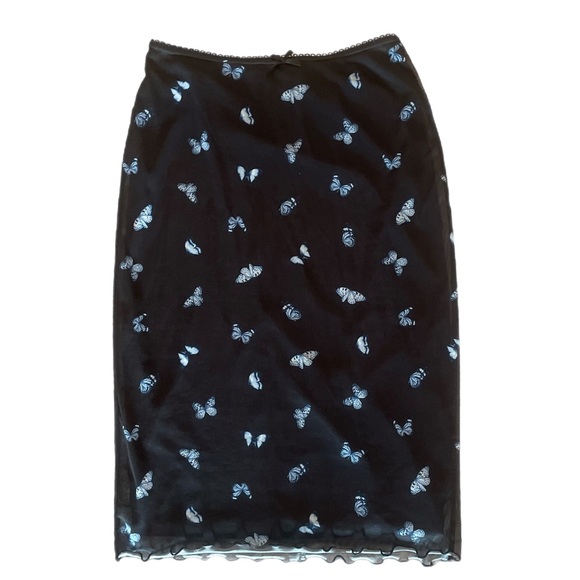 H&M Butterfly Print Mesh Overlay Midi Skirt Size XS - Picture 1 of 4